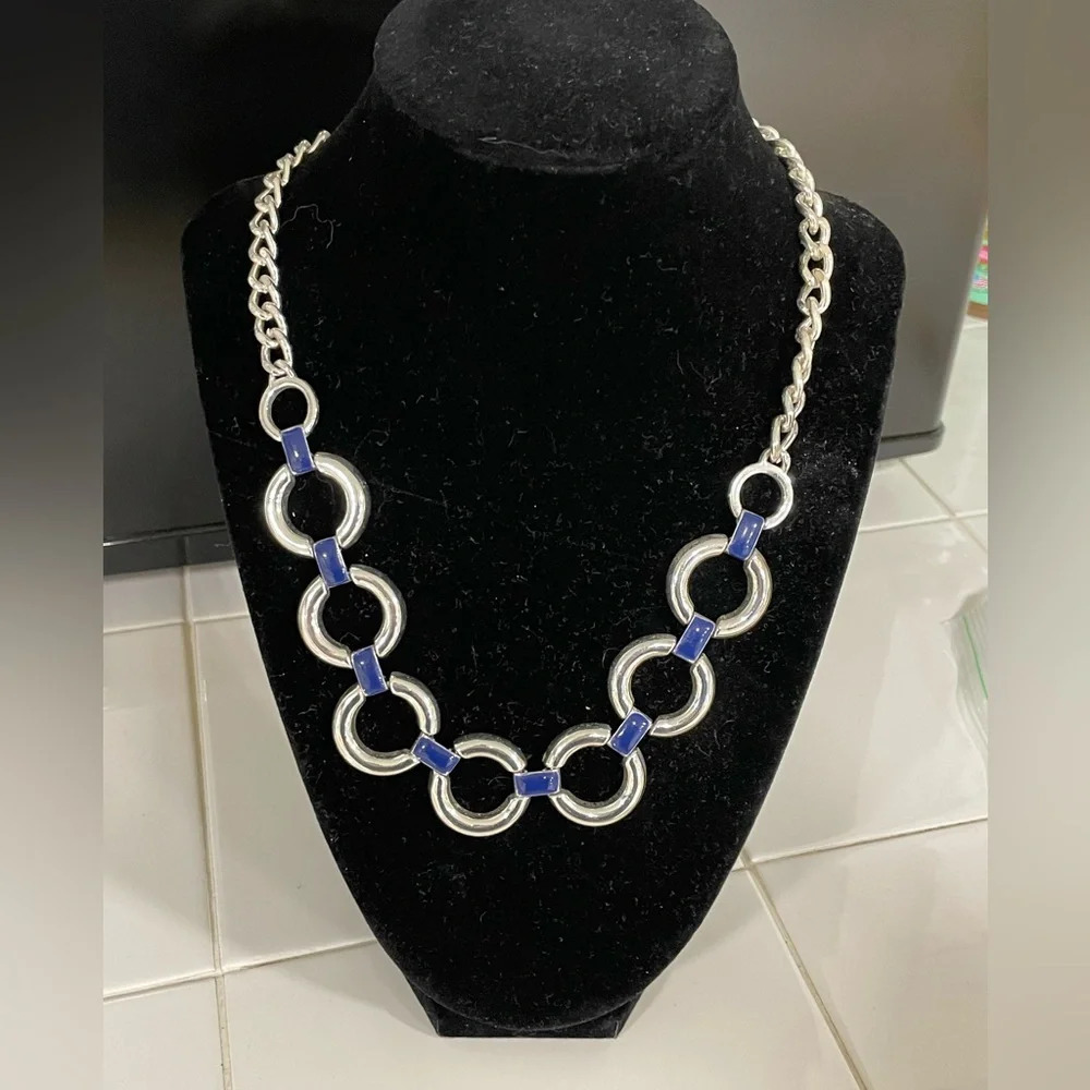 Vera Bradley Silver & Navy Statement Necklace
